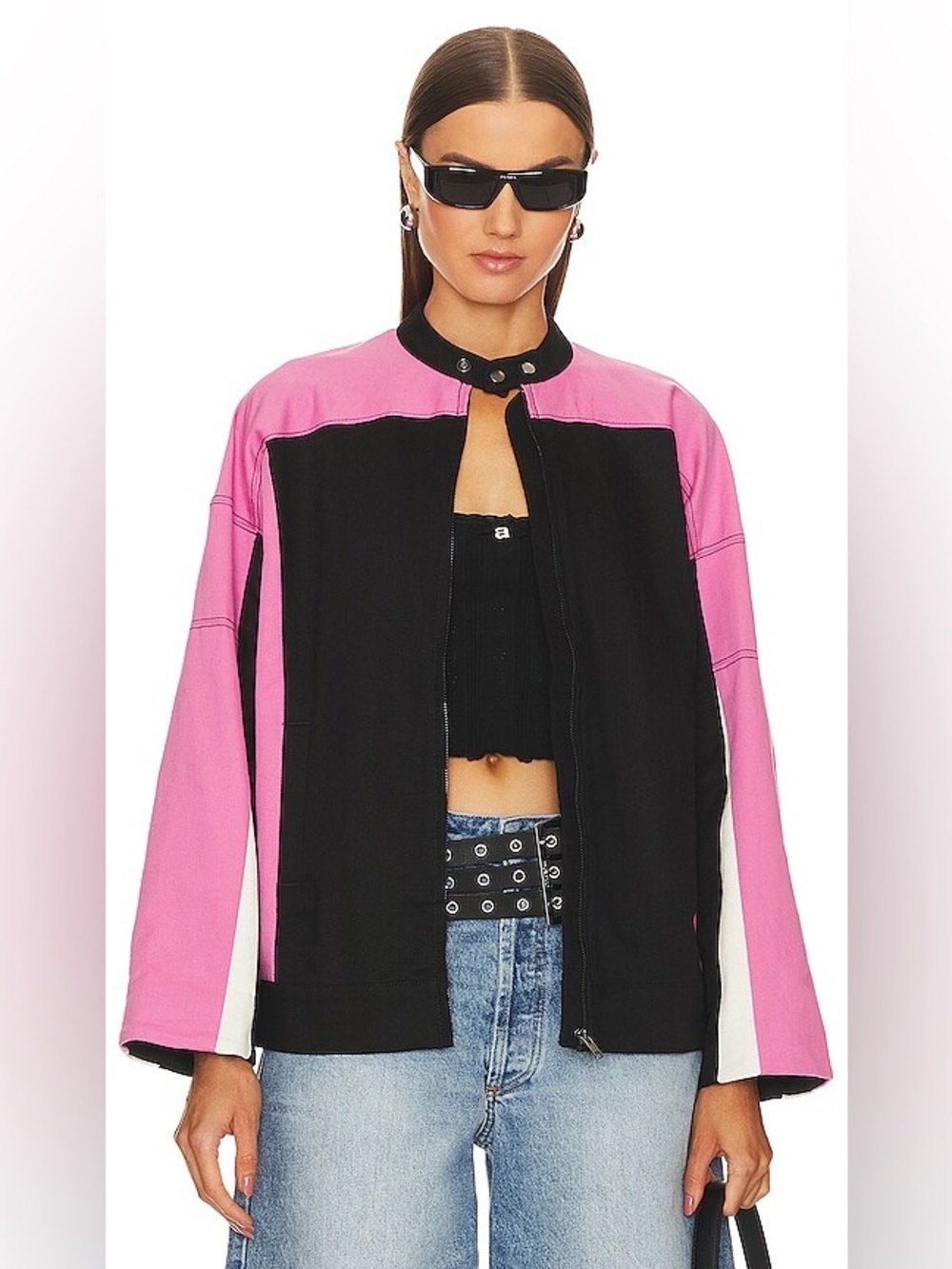 Lovers + Friends Julia Bomber Jacket Moto Colorblock Full-Zip Trendy Y2K Revolve